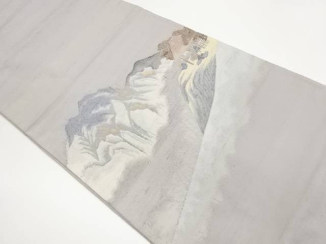 手織り紬遠山に家屋・人物模様織出し袋帯【中古】【着】【袋帯】 宗sou｜お茶道具・着物　【宗 sou】