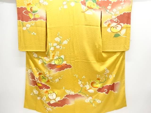 紋錦紗 雲に枝梅・橘飾りつけ刺しゅう御召しもの【大正人情本】【中古】【着】【大正人情本】 宗sou