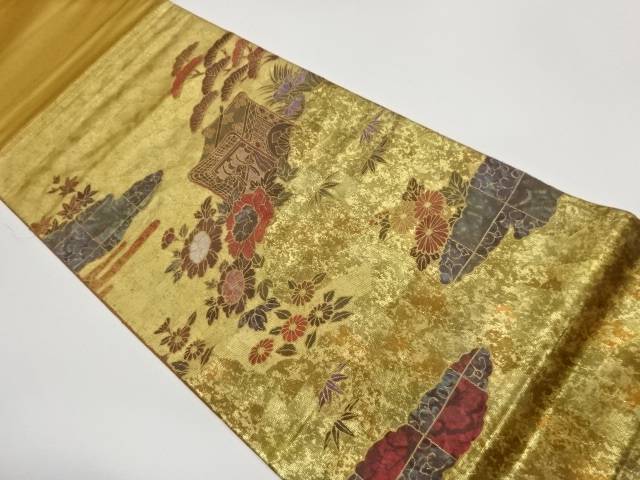金彩螺鈿御所車に草花・雲模様袋帯【中古】【着】【袋帯】 宗sou｜お茶道具・着物　【宗 sou】 13,756円