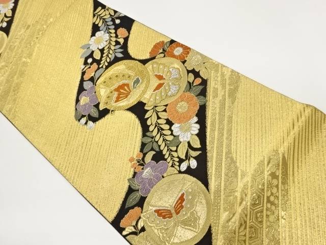 花々に丸・蝶模様織出し袋帯【中古】【着】【袋帯】 宗sou｜お茶道具・着物　【宗 sou】 11,544円