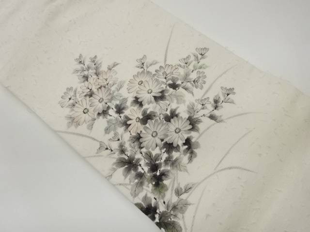 絵描き物 ひげ紬墨付き菊飾りつけ名古屋帯【中古】【着】【名古屋帯】 宗sou