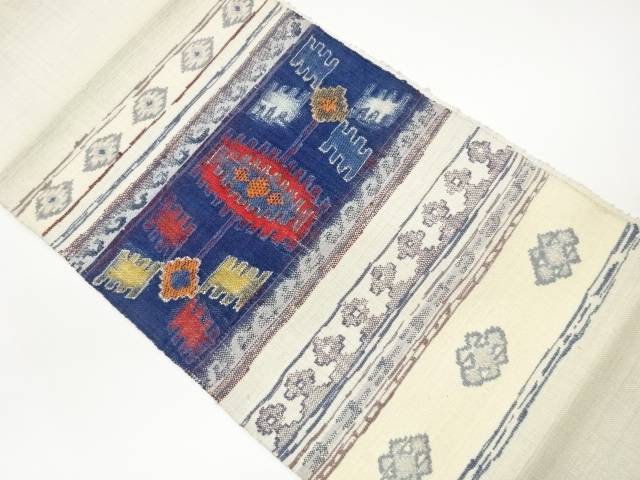 手織り真綿紬横段に抽象模様織出し名古屋帯【中古】【着】【名古屋帯】 宗sou|お茶道具・着物 【宗 sou】
