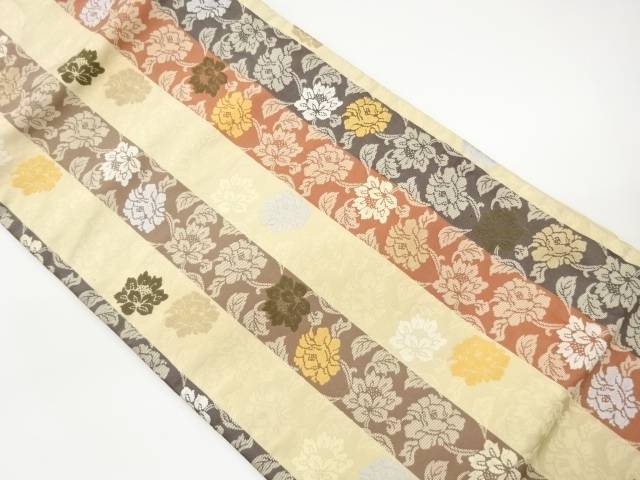 縞に花葉模様織出し名古屋帯【中古】【着】【名古屋帯】 宗sou|お茶道具・着物 【宗 sou】