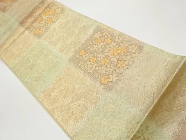 市松に花々・波模様織出し袋帯【中古】【着】【袋帯】 宗sou｜お茶道具・着物　【宗 sou】