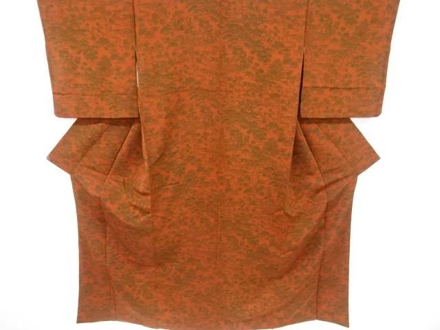 クレープ地型染茶屋辻飾りつけ小紋御召しもの【中古】【着】【小紋】 宗sou