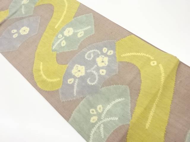 手織り紬絞り西洋紙に被子植物飾りつけ袋帯【中古】【着】【袋帯】 宗sou