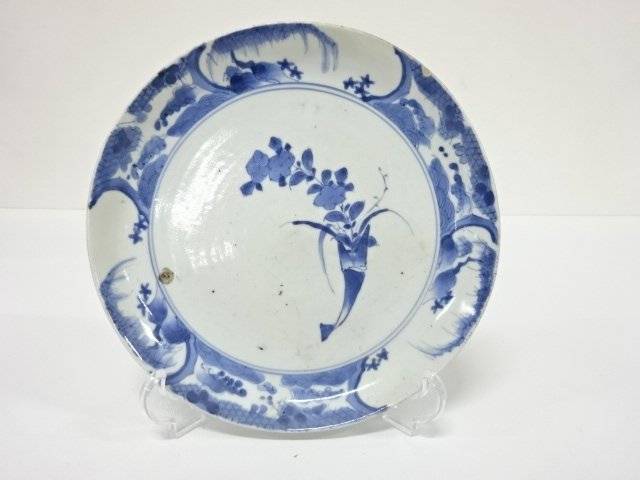 藍九谷 古伊万里 染付 七寸皿【中古】【道】 宗sou