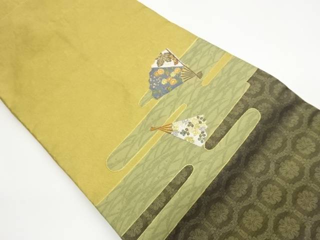 草花に扇・ヱ霞模様織出し名古屋帯【中古】【着】【名古屋帯】 宗sou｜お茶道具・着物　【宗 sou】
