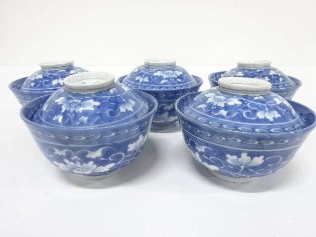 古伊万里 染付 蓋茶碗 5客【中古】【道】 宗sou|お茶道具・着物 【宗 sou】