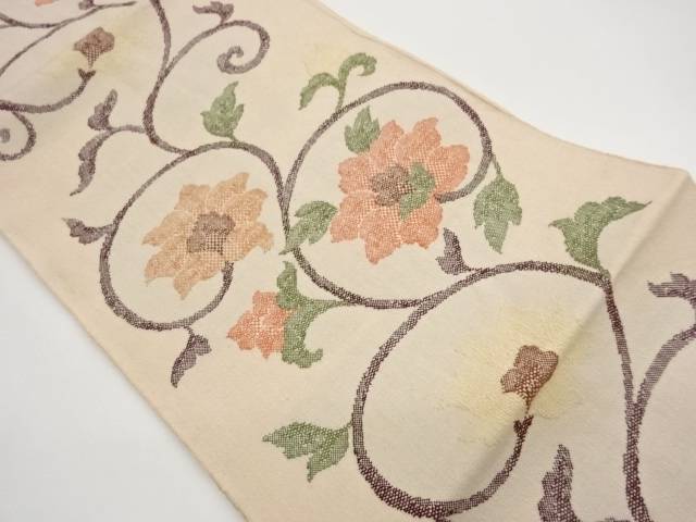 手織り紬花唐草模様織出し名古屋帯【中古】【着】【名古屋帯】 宗sou|お茶道具・着物 【宗 sou】