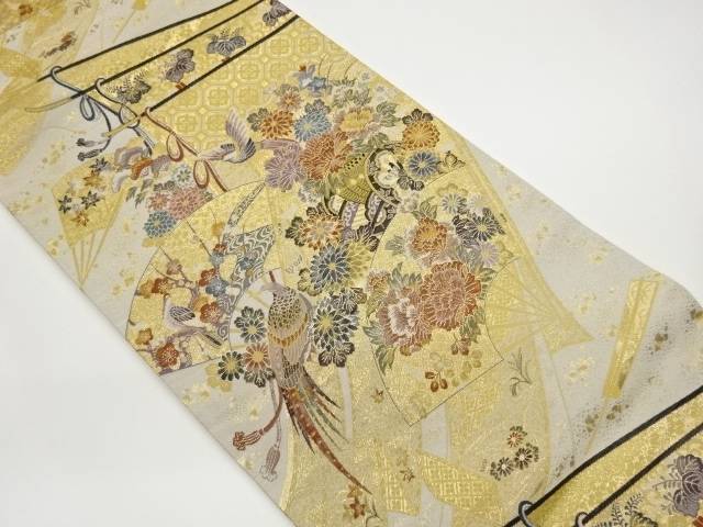 中仕切り花鳥文織出し袋帯【中古】【着】【袋帯】 宗sou