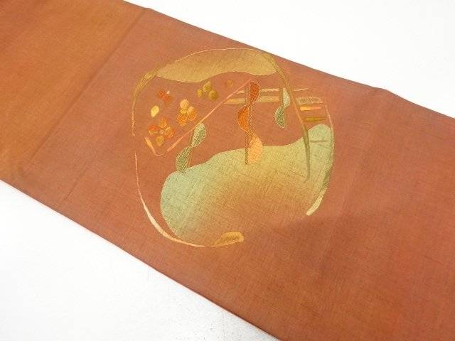 手織り紬 金彩 抽象化飾りつけ 刺しゅう 袋帯【中古】【着】【袋帯】 宗sou