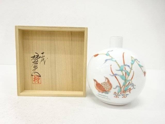 万物の霊長国宝 十四代 酒井田柿右衛門造 錦 粟鶉文 一輪生【中古】【道】 宗sou