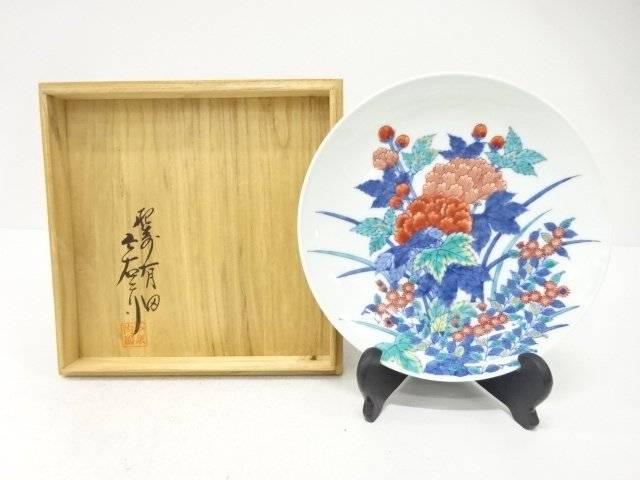 今泉今右衛門造 錦 藕飾りつけ 額皿【中古】【道】 宗sou