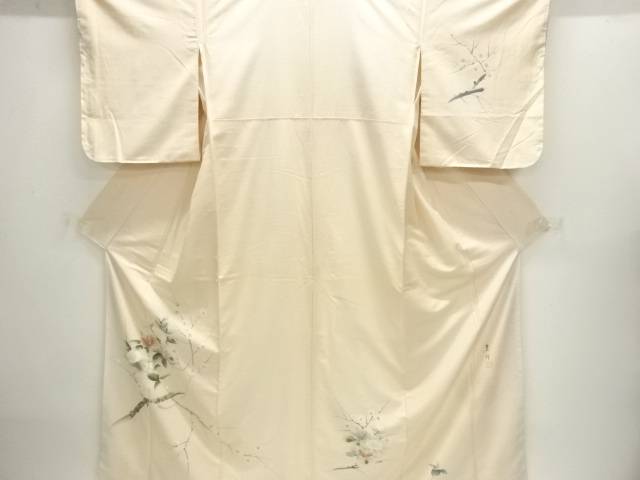 絵描き物 枝花飾りつけ手織り紬短い訪問着【中古】【着】【紬・御召しものし】 宗sou