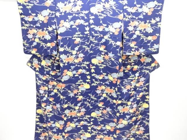 水筋に顕花植物飾りつけ小紋御召しもの【中古】【着】【小紋】 宗sou