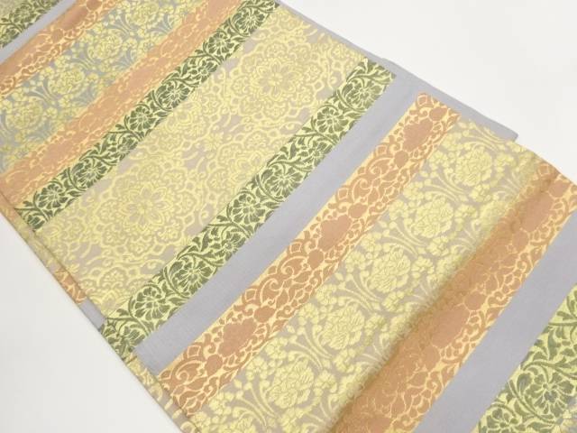 横段に華文・花唐草模様織出し名古屋帯【中古】【着】【名古屋帯】 宗sou｜お茶道具・着物　【宗 sou】