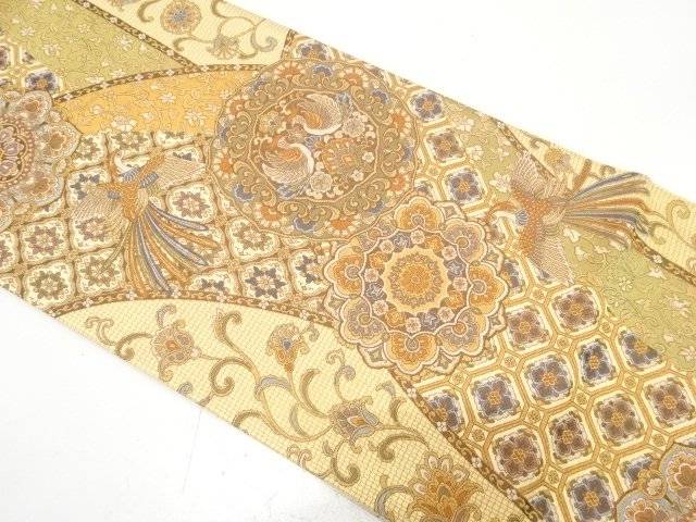 未当て嵌める品 金糸 華紋に鳳凰・花唐草飾りつけ織り出し 袋帯【着】【袋帯】 宗sou