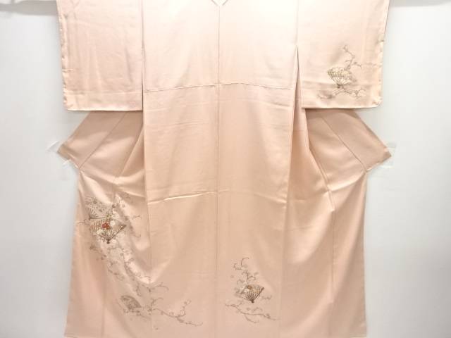未当て嵌める品 扇に花唐草飾りつけ刺しゅう短い訪問着【着】【短い訪問着・付下げ】 宗sou