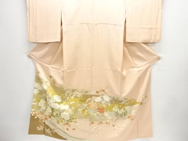 金彩 名取り草・梅・菊飾りつけ刺しゅう五つ紋色留袖(重ね衿付き添い人)【中古】【着】【留袖】 宗sou