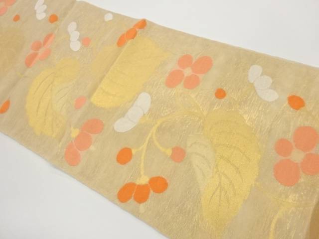 紗 花葉模様織出し全通袋帯【中古】【着】【袋帯】 宗sou|お茶道具・着物 【宗 sou】