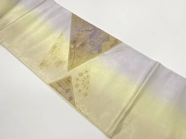 金彩三角に向かい鳥・華文・名文柄飾りつけ刺しゅう袋帯【中古】【着】【袋帯】 宗sou