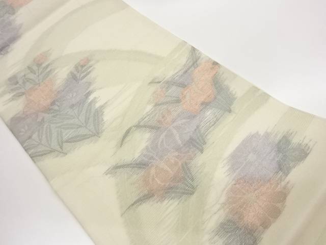 紗 秋草に芝飾りつけ織出し袋帯【中古】【着】【袋帯】 宗sou