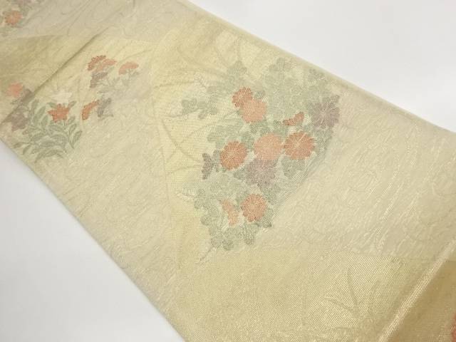 紗 山岳地帯に秋草・水筋飾りつけ織出し袋帯【中古】【着】【袋帯】 宗sou