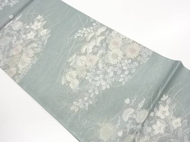 紗 秋草飾りつけ織出し袋帯【中古】【着】【袋帯】 宗sou