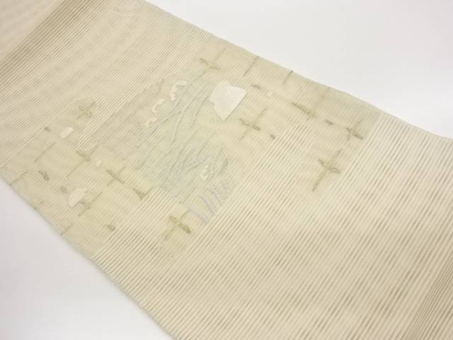 絽ヱ霞に扇・波・幾何学学飾りつけ織出し袋帯【中古】【着】【袋帯】 宗sou