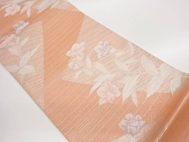 絽変わり色紙に洋花飾りつけ織出し袋帯【中古】【着】【袋帯】 宗sou