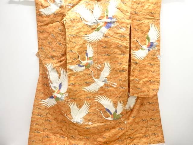 群鶴飾りつけ刺しゅう花嫁御寮御召しもの色打掛【中古】【着】【振袖】 宗sou