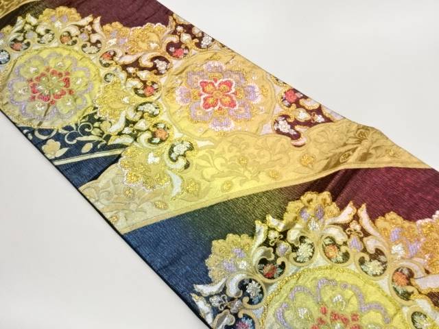 紙布華文に抽象化顕花植物飾りつけ織出し袋帯【中古】【着】【袋帯】 宗sou