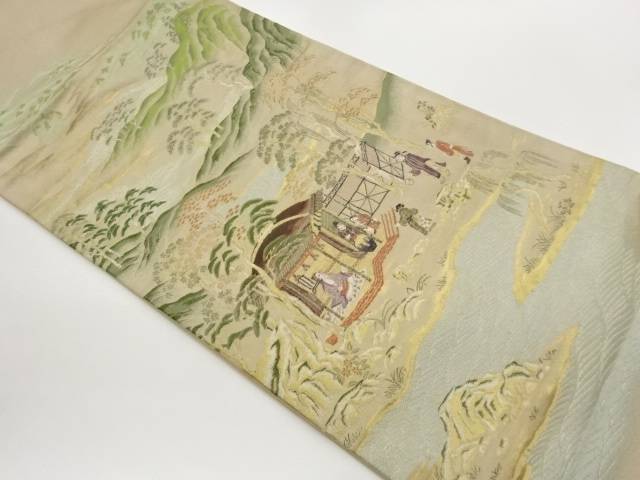 言い慣わし芸術士荒井實 東寺風景屏風絵錦飾りつけ織出し袋帯【中古】【着】【袋帯】 宗sou