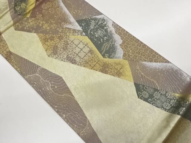 引箔抽象・花々飾りつけ織出し袋帯【中古】【着】【袋帯】 宗sou