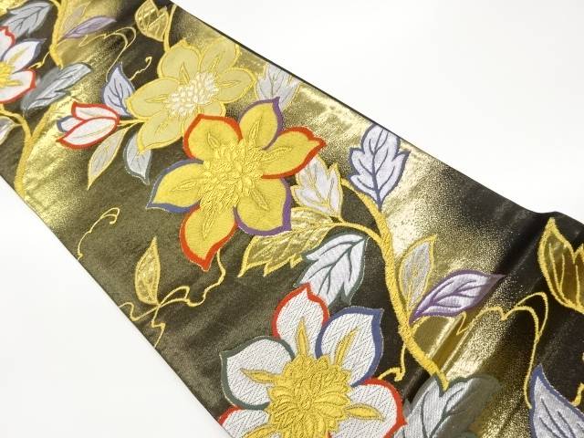 花葉飾りつけ織出し袋帯【中古】【着】【袋帯】 宗sou
