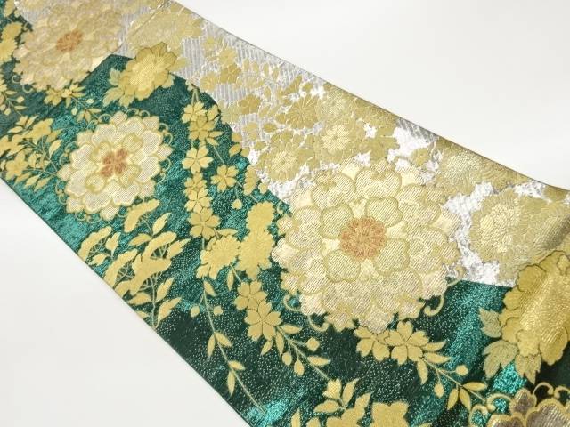 華文に顕花植物飾りつけ織出し袋帯【中古】【着】【袋帯】 宗sou