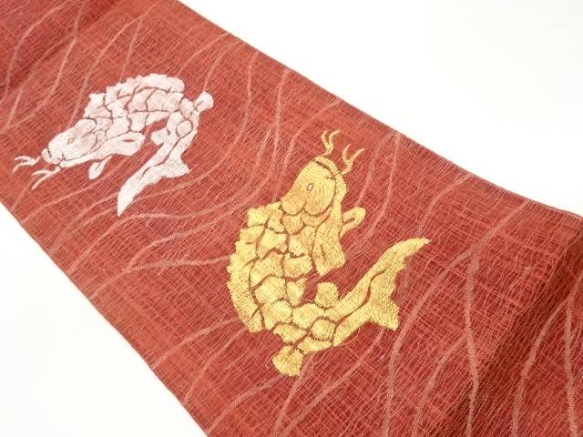 すくい織荒磯に抽象化波飾りつけ織出し夏用袋帯【中古】【着】【袋帯】 宗sou