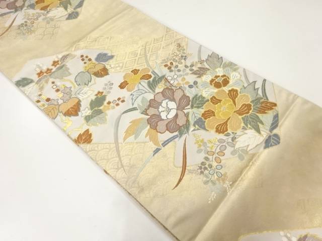 名取り草に桐飾りつけ織出し袋帯【中古】【着】【袋帯】 宗sou