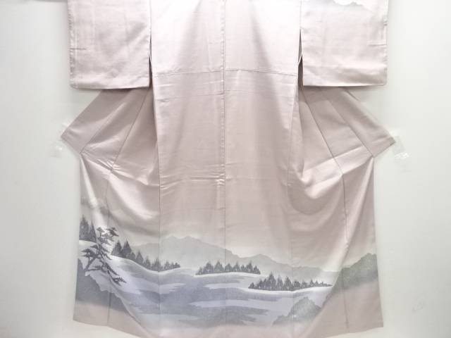 白山紬 水辺に松飾りつけ短い訪問着【中古】【着】【紬・御召しものし】 宗sou