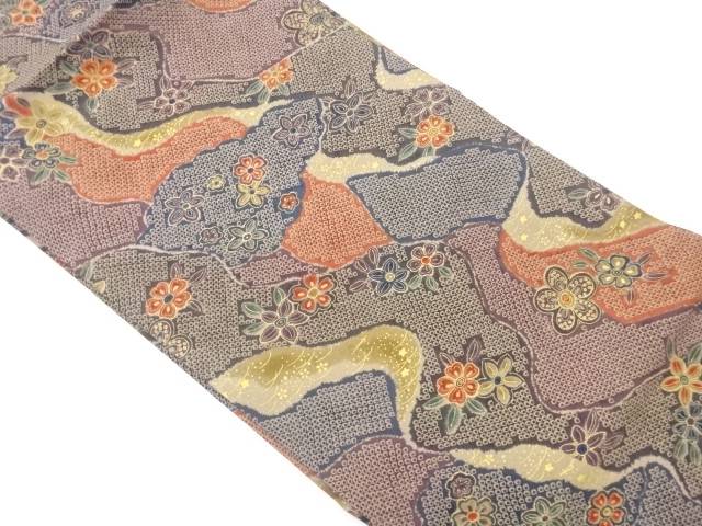 塩瀬金彩道長取に鹿の子・花々飾りつけ名古屋帯【中古】【着】【名古屋帯】 宗sou