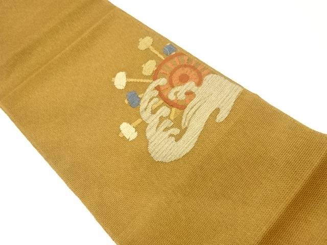 紗 波に水車飾りつけ織出し袋帯【中古】【着】【袋帯】 宗sou