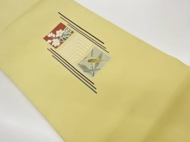 金彩塩瀬変わり色紙に花鳥飾りつけ名古屋帯【中古】【着】【名古屋帯】 宗sou