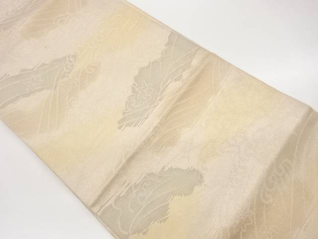 紗 波に槭樹飾りつけ織出し名古屋帯【中古】【着】【名古屋帯】 宗sou