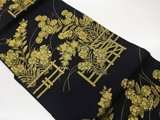 顕花植物飾りつけ織出し名古屋帯【中古】【着】【名古屋帯】 宗sou