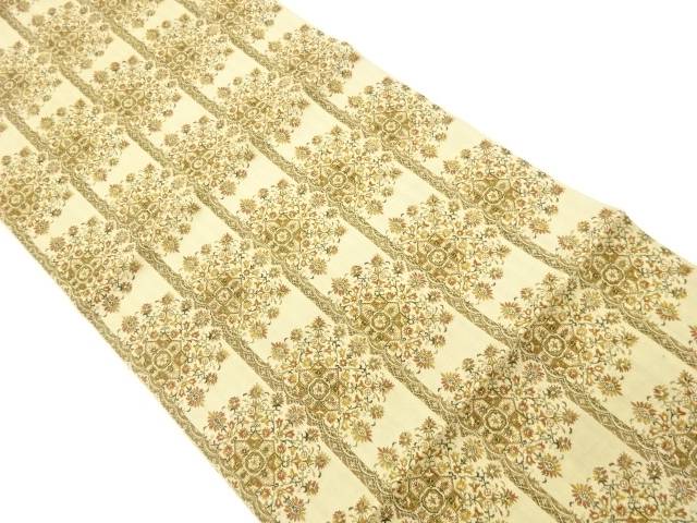 縞に華文飾りつけ織出し名古屋帯【中古】【着】【名古屋帯】 宗sou