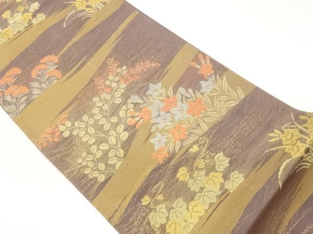 紗 水辺に顕花植物飾りつけ織出し袋帯【中古】【着】【袋帯】 宗sou