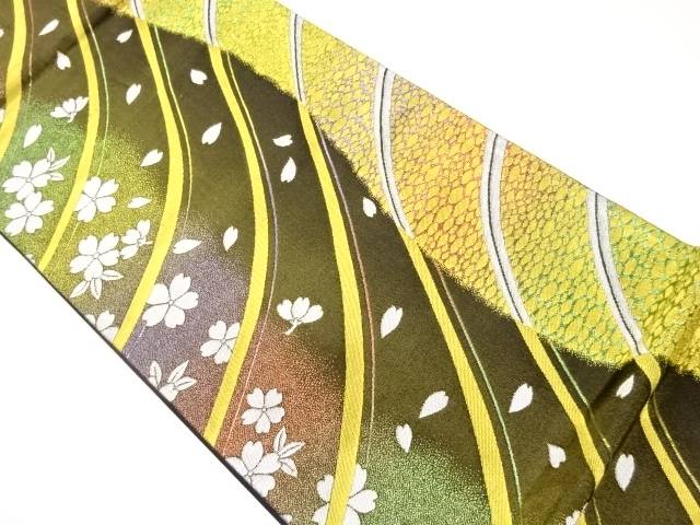曲線状の形に桜散らし広告飾りつけ織出し袋帯【中古】【着】【袋帯】 宗sou