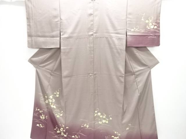 波に葵飾りつけ刺しゅう節紬短い訪問着【中古】【着】【紬・御召しものし】 宗sou