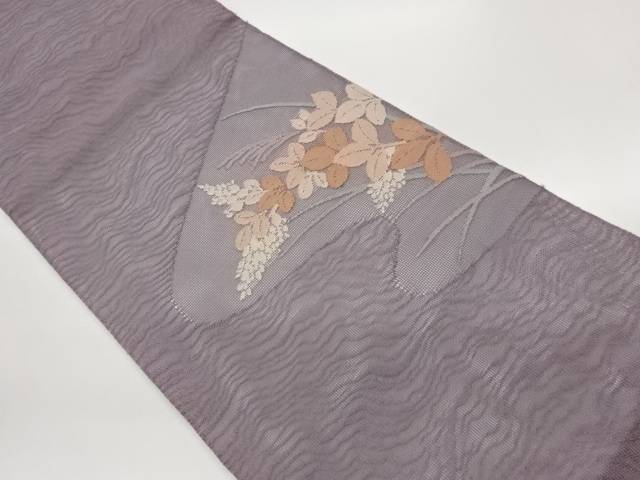 紗 薄に萩飾りつけ織出し洒落袋帯【中古】【着】【袋帯】 宗sou